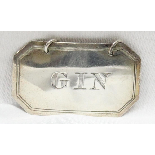 1020Q - An antique silver Gin decanter label, London 1894 by Robert Humphries, and a decorative silver plate... 