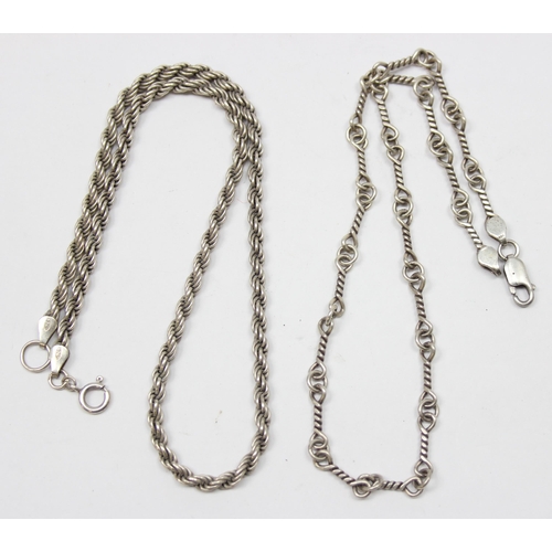 1120W - 2 vintage silver necklaces, rope twist approx 44cm long & infinity twist approx 40cm long, both mark... 