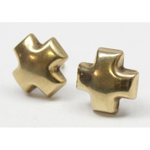 1120R - A pair of 9ct gold cross earrings, seemingly unmarked but XRF confirmed, approx 1.06g gross