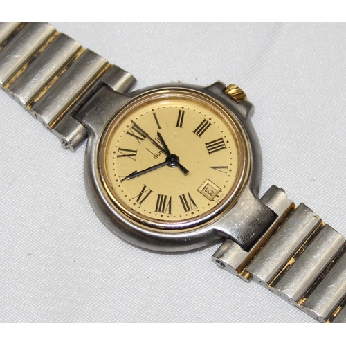 1368 - A vintage Dunhill ladies wristwatch with stainless steel strap and gold plated dial, dial approx 25m... 