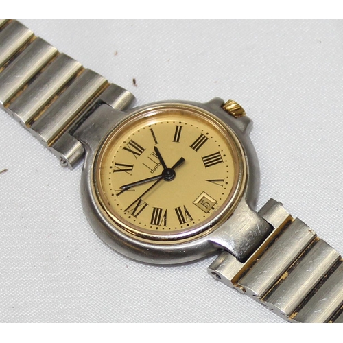 1368 - A vintage Dunhill ladies wristwatch with stainless steel strap and gold plated dial, dial approx 25m... 