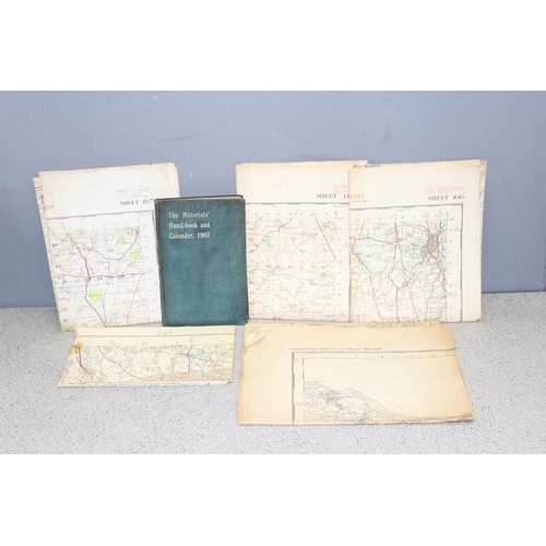 501 - Mixed lot of ephemera and other items to incl maps, Ordnance Survey maps, binoculars, satchel, woode... 