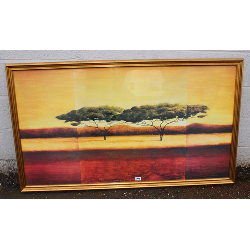 452 - Extremely large African school landscape painting of a desert sunset in frame, approx 145cm x 85cm