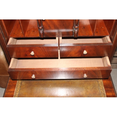 90 - 2 antique style mahogany cabinets, a glazed display cabinet and a fall front bureau or writing desk,... 