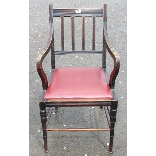 153 - Set of 5 early Victorian Suffolk backed mahogany dining chairs & an aesthetic period ebonised elbow ... 