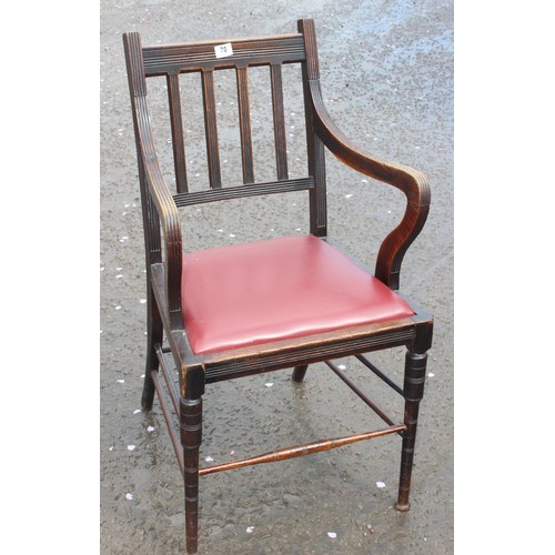 153 - Set of 5 early Victorian Suffolk backed mahogany dining chairs & an aesthetic period ebonised elbow ... 