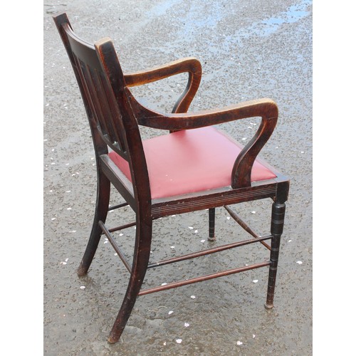 153 - Set of 5 early Victorian Suffolk backed mahogany dining chairs & an aesthetic period ebonised elbow ... 