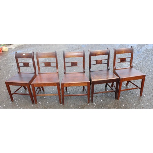 153 - Set of 5 early Victorian Suffolk backed mahogany dining chairs & an aesthetic period ebonised elbow ... 