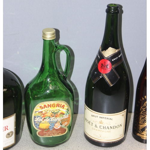 1869 - Qty of vintage empty alcohol bottles incl Moet & Chandon, 3ltr Courvoisier Cognac etc