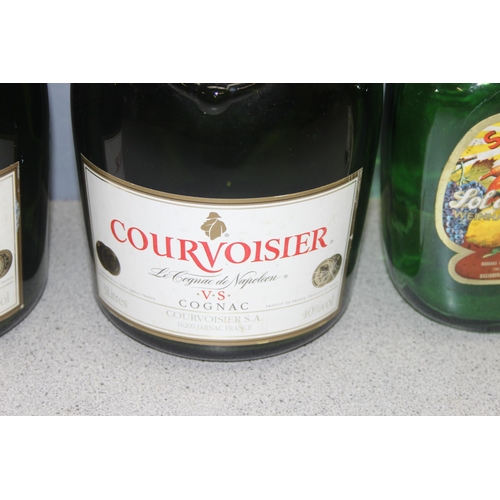 1869 - Qty of vintage empty alcohol bottles incl Moet & Chandon, 3ltr Courvoisier Cognac etc