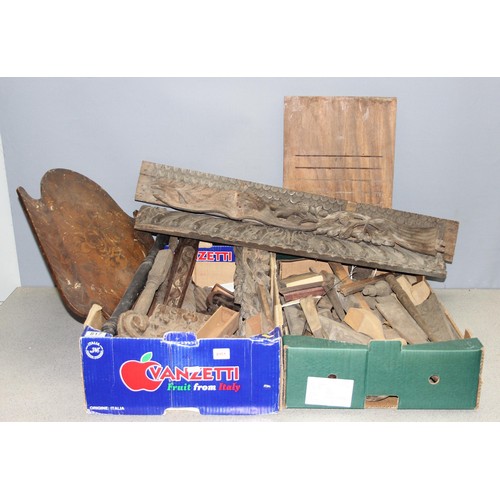 292 - 2 boxes of decorative hardwood pieces and furniture parts