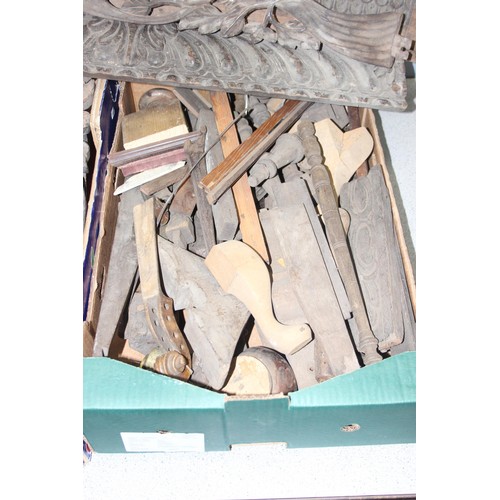 292 - 2 boxes of decorative hardwood pieces and furniture parts