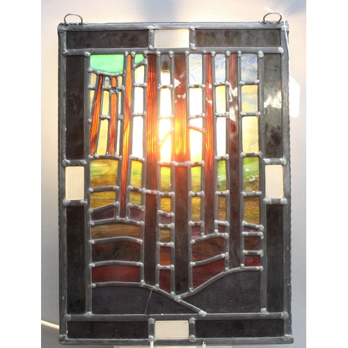 474 - Hanging leaded-stained glass panel, approx 43 x 31cm