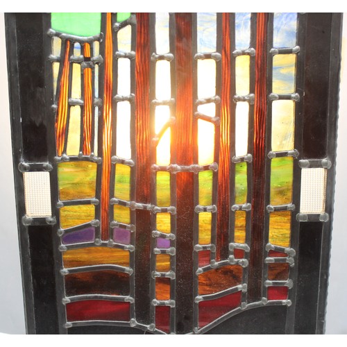 474 - Hanging leaded-stained glass panel, approx 43 x 31cm