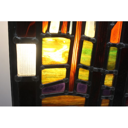 474 - Hanging leaded-stained glass panel, approx 43 x 31cm