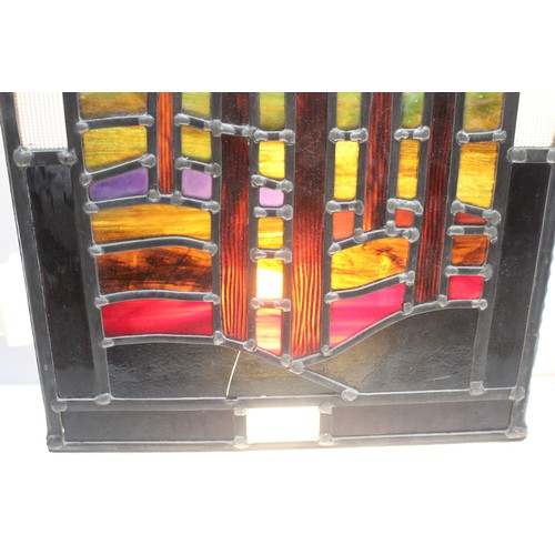 474 - Hanging leaded-stained glass panel, approx 43 x 31cm