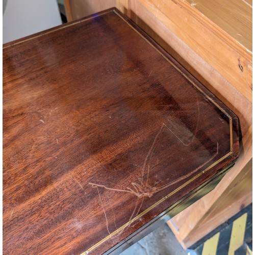 170 - An antique mahogany card table with fold over top, baize lined interior and  games, approx 90cm wide... 