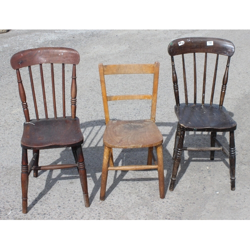 60 - 3 assorted vintage Elm seated chairs