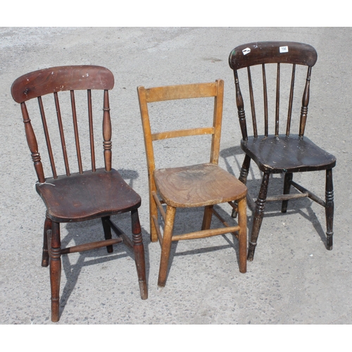 60 - 3 assorted vintage Elm seated chairs