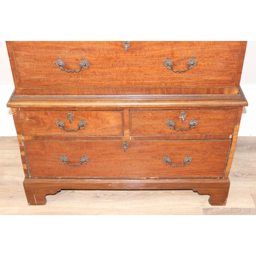 8 - A 19th century mahogany chest on chest with highly decorative brass drop handles, 2 over 3 to top, 2... 