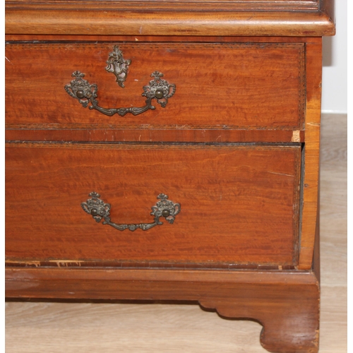 8 - A 19th century mahogany chest on chest with highly decorative brass drop handles, 2 over 3 to top, 2... 