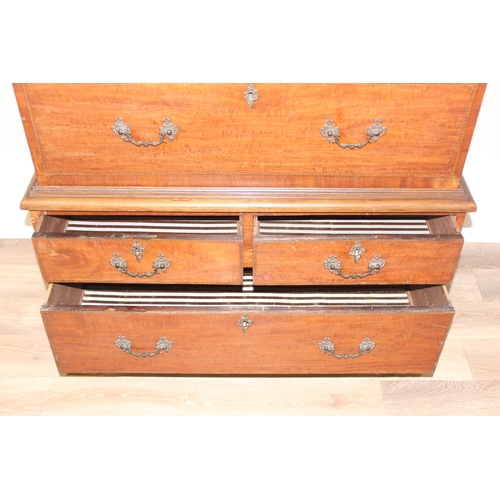 8 - A 19th century mahogany chest on chest with highly decorative brass drop handles, 2 over 3 to top, 2... 