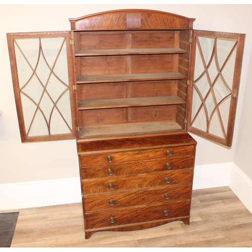 95 - A George III mahogany Secrétaire bookcase, with astragal glazed doors above 5 drawers, the top 2 fit... 