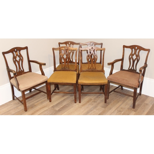 38 - A set of 6 Georgian mahogany Chippendale style dining chairs with carved back splats and upholstered... 