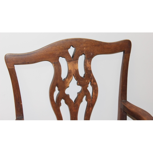 38 - A set of 6 Georgian mahogany Chippendale style dining chairs with carved back splats and upholstered... 