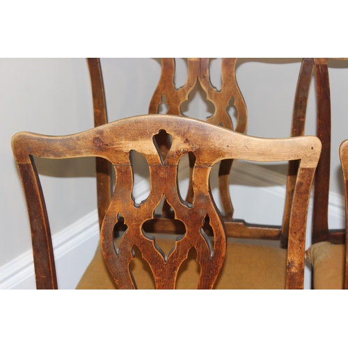 38 - A set of 6 Georgian mahogany Chippendale style dining chairs with carved back splats and upholstered... 