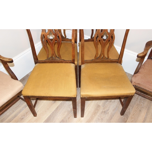 38 - A set of 6 Georgian mahogany Chippendale style dining chairs with carved back splats and upholstered... 