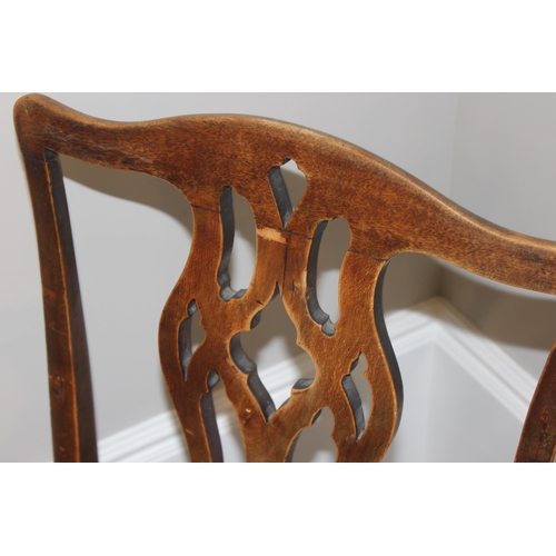 38 - A set of 6 Georgian mahogany Chippendale style dining chairs with carved back splats and upholstered... 