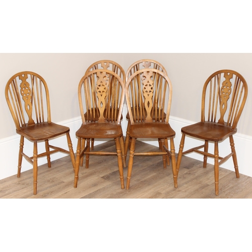 48 - A set of 6 vintage wheelback kitchen chairs with elm seats