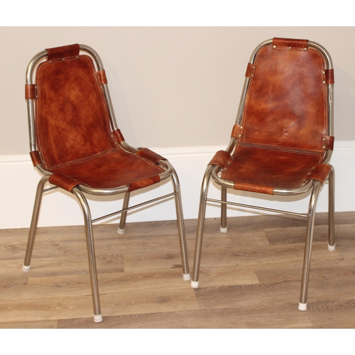 45 - A pair of retro Les Arcs style leather and chrome chairs, seemingly unmarked, approx 88cm tall