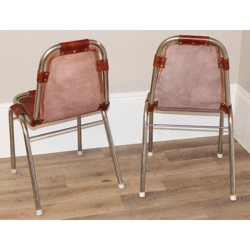 45 - A pair of retro Les Arcs style leather and chrome chairs, seemingly unmarked, approx 88cm tall