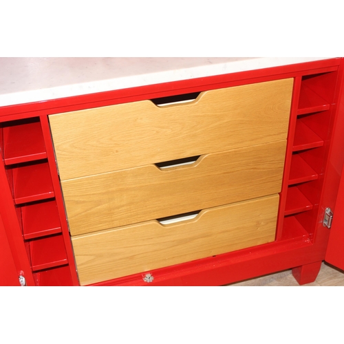 97 - John Lewis of Hungerford, an impressive free standing larder cupboard with glossy red painted finish... 