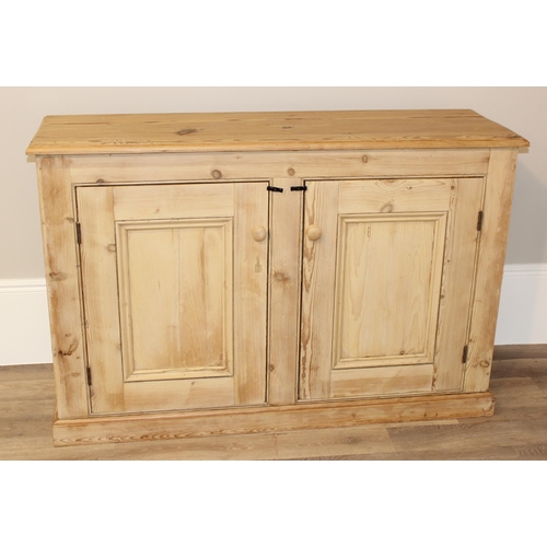 4 - An antique stripped pine 2 door sideboard or cabinet, approx 152cm wide x 49cm deep x 100cm tall