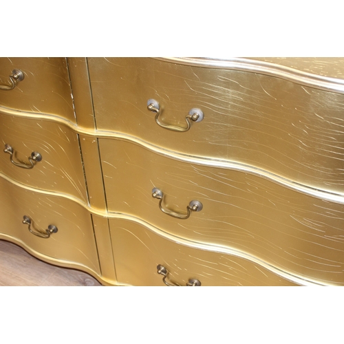 19 - Julian Chichester Regency range - an unusual wavy 6 drawer sideboard or chest of drawers, distressed... 