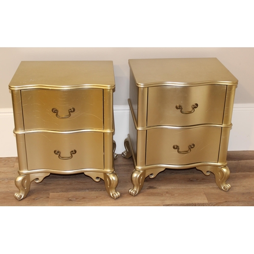 18 - Julian Chichester Regency range, a pair of wavy 2 drawer bedside tables with distressed gold finish ... 