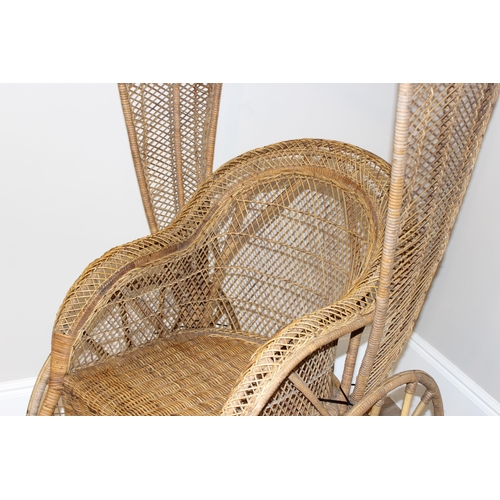 98 - A full size vintage wicker rickshaw, likely c.1950's, approx 220cm wide x 98cm deep x 92cm tall