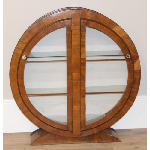 17 - An unusual Art Deco period circular display cabinet with glass shelves, approx 117cm wide x 31cm dee... 