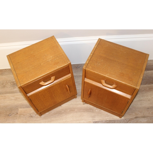 87 - A pair of retro E Gomme or G-plan bedside cabinets with single drawer, each approx 36cm wide x 32cm ... 