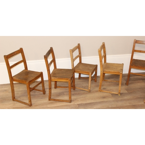 73 - A set of 6 vintage elm stacking children's chairs, the largest approx 65cm tall