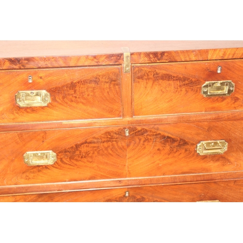 1 - A 19th century mahogany campaign style 2 over 2 chest of drawers, with recessed brass handles and br... 