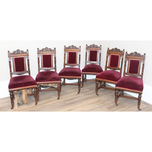 28 - A set of six antique dining chairs with stuffed upholstered seats, approx 100cm tall