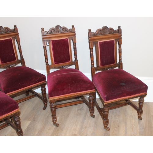 28 - A set of six antique dining chairs with stuffed upholstered seats, approx 100cm tall