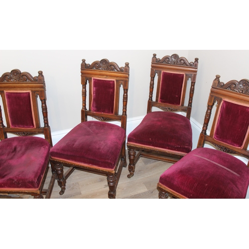 28 - A set of six antique dining chairs with stuffed upholstered seats, approx 100cm tall