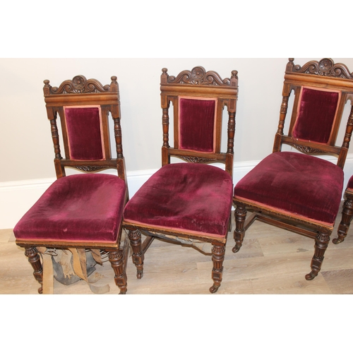 28 - A set of six antique dining chairs with stuffed upholstered seats, approx 100cm tall