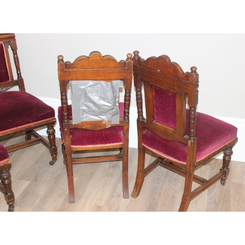 28 - A set of six antique dining chairs with stuffed upholstered seats, approx 100cm tall