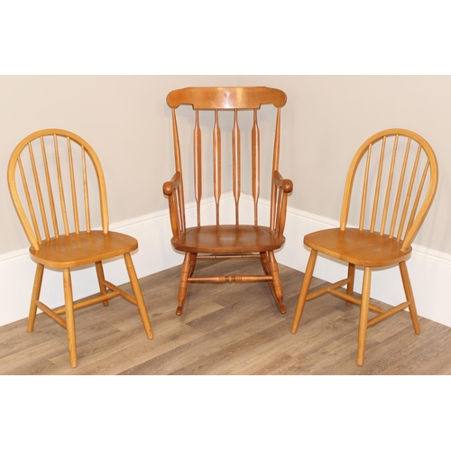 49 - 2 retro style dining chairs and rocking chair, rocker approx 104cm tall